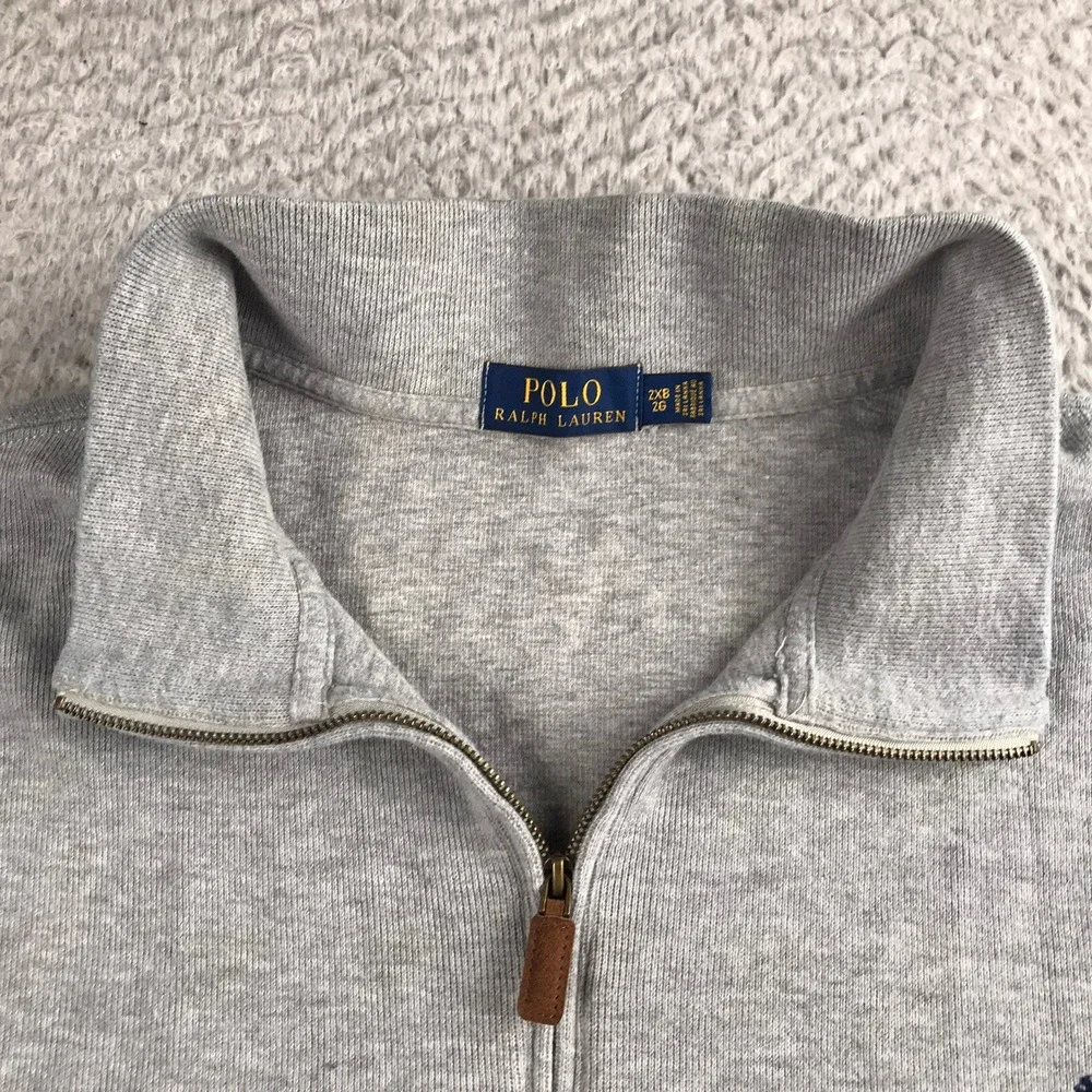Polo Ralph Lauren 1/4 Zip Pullover Mens 2XB Gray Cotton Navy Pony Logo Sweater